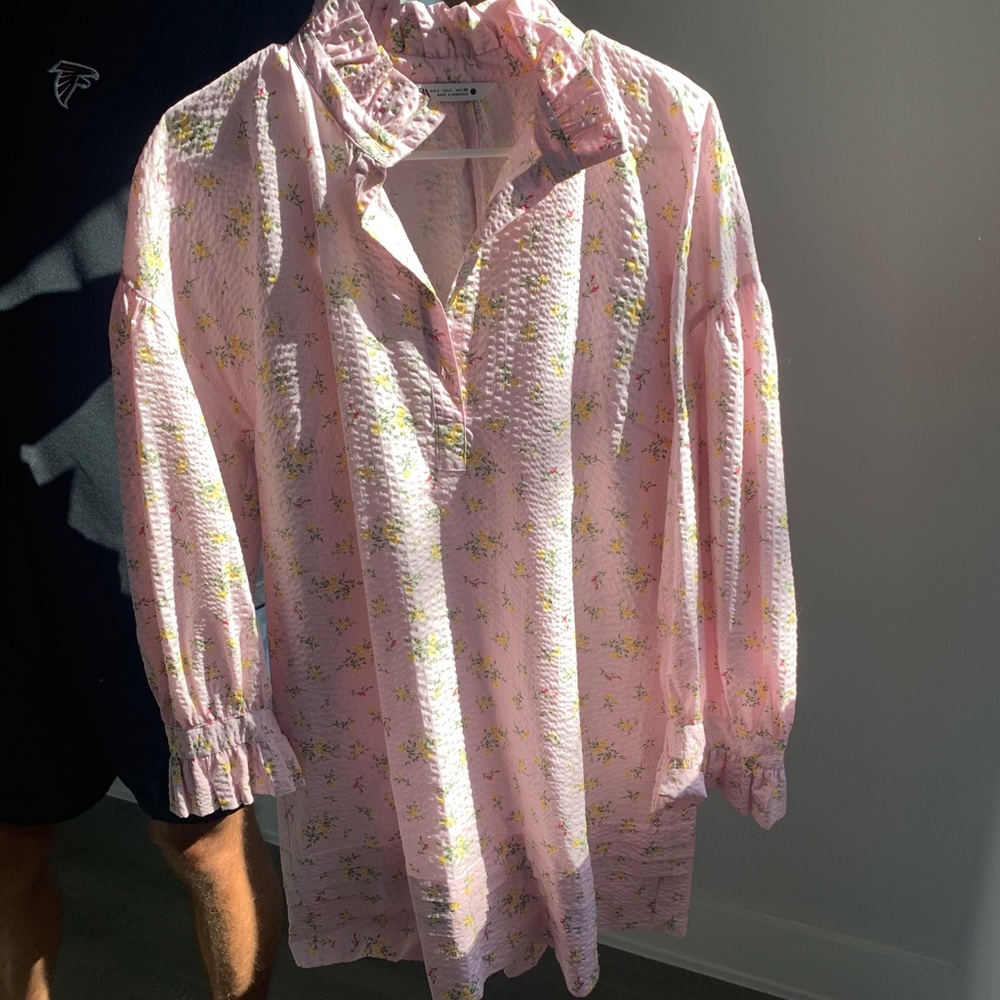 Zara floral printed shirt dress. L